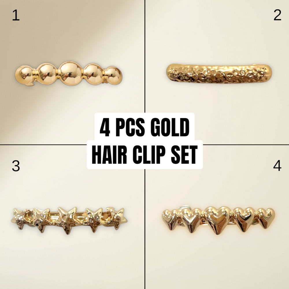 4 PCS Gold Barrette Set Star Heart Beaded Metal Hair Clips Minimalist Hair Acces